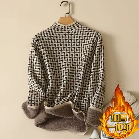 一体绒半高领毛衣女秋冬新款加绒加厚宽松套头内搭针织打底衫女图片