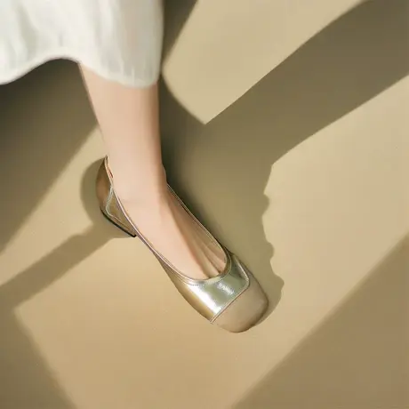 VME/舞魅新款真皮复古圆头浅口单鞋女平底休闲鞋软底奶奶鞋瓢鞋商品大图