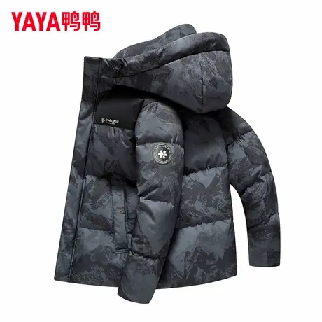 鸭鸭羽绒服男短款2025冬季新款户外休闲时尚加厚保暖连帽迷彩外套商品大图