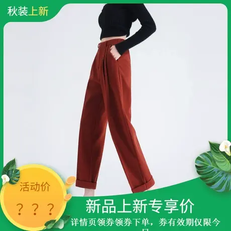 时尚气质休闲裤2023年冬款女高腰百搭通勤厚款西装直筒呢子裤商品大图
