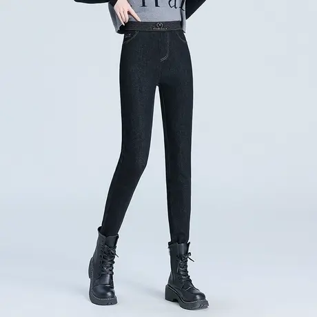 加绒黑色牛仔裤高腰小脚裤韩版显瘦休闲裤女秋冬季2023新款长裤子商品大图