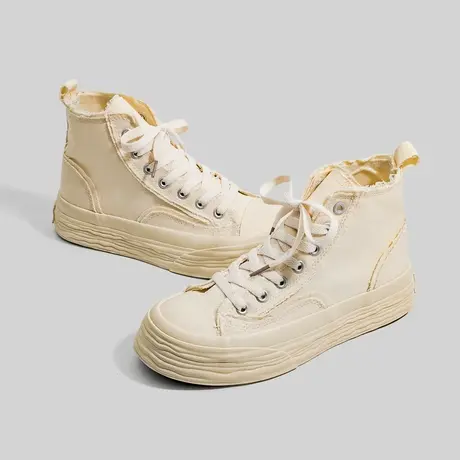 Betoo 高帮帆布鞋女百搭2022秋新款溶解鞋子女ins潮厚底chic板鞋商品大图