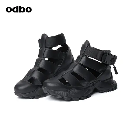 odbo真皮厚底坡跟罗马凉鞋2022年新款女夏季包头休闲运动沙滩鞋商品大图