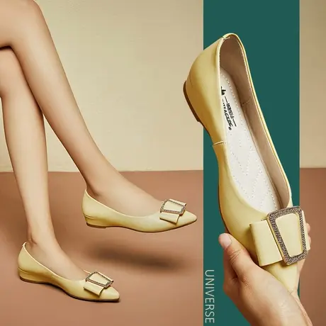 清仓小香尖头单鞋女低跟小香风甜美蝴蝶结平底奶奶鞋尖头浅口单鞋商品大图