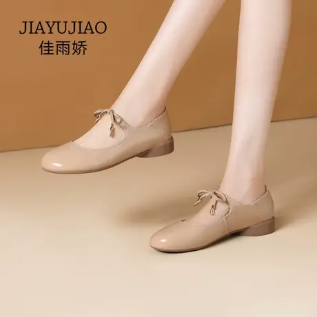真皮单鞋女2023新款春季女鞋浅口圆头鞋女舒适低跟粗跟蝴蝶结女鞋商品大图