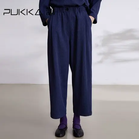 蒲PUKKA 秋季全腰橡筋松紧腰宽松休闲直筒萝卜裤图片