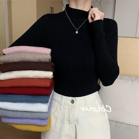 2023年新款秋冬季设计感小众上衣服内搭针织打底衫女士半高领毛衣图片