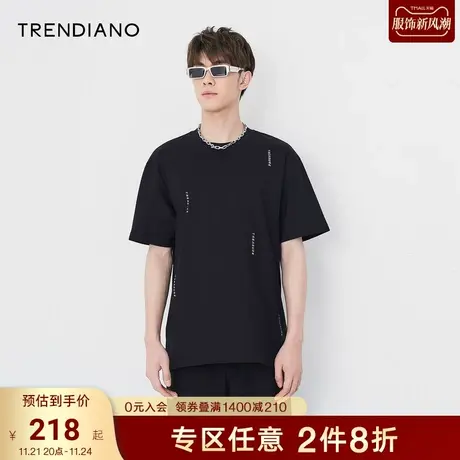 TRENDIANO官方潮牌男装夏季字母印花潮流T恤男纯棉短袖上衣商品大图