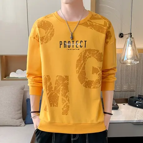 圆领长袖t恤薄款春秋季男装男士卫衣宽松打底衫体恤潮流ins上衣服商品大图