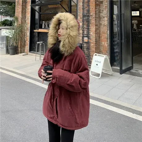 冬季新款学院风宽松面包服水果棉服保暖夹棉棉衣加厚棉袄连帽外套商品大图