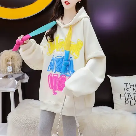 加绒加厚连帽卫衣外套女2023新款秋冬爆款洋气减龄宽松设计感上衣商品大图