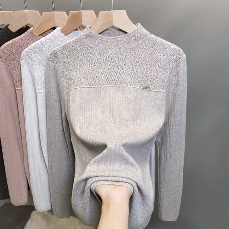 半高领毛衣女亮丝打底衫2023秋冬新款套头镂空针织衫洋气内搭上衣商品大图