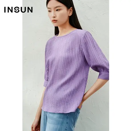 INSUN恩裳线上专选夏季香芋紫五分袖桑蚕丝衬衫商品大图