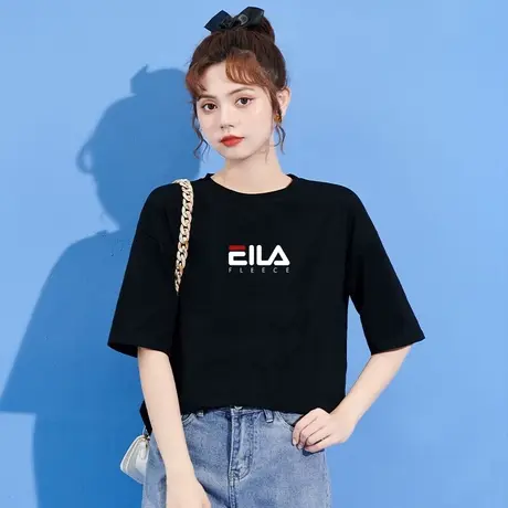 黑色短袖T恤女夏潮牌2023新款宽松圆领上衣休闲大码正肩半袖上衣图片