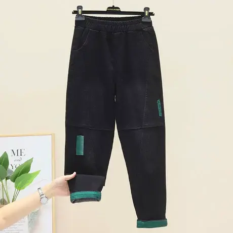 大码加厚裤子2023春秋新款胖妹妹高腰显瘦牛仔裤女宽松哈伦裤加绒商品大图