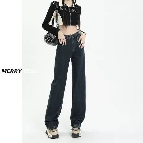 蓝灰色窄版阔腿裤女秋季2023年新款设计感修身百搭显瘦垂感直筒裤图片