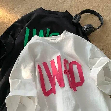 美式复古短袖t恤女2022新款夏季半袖宽松韩版chic港味上衣服ins潮商品大图