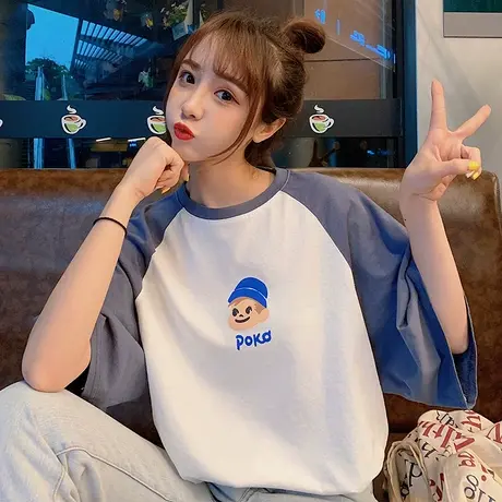 ins短袖t恤女宽松超火cec学生丧系怪味原宿bf慵懒风大码上衣服潮商品大图