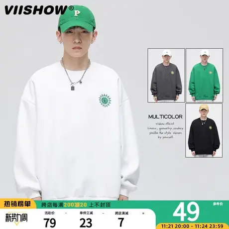 VIISHOW复古简约刺绣圆领卫衣男潮牌街头宽松bf慵懒风休闲打底衫图片