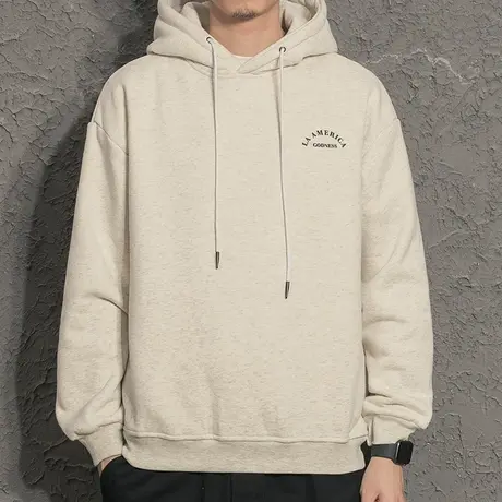 冬季日系男士加厚加绒字母印花连帽卫衣男秋冬款宽松休闲外套潮牌商品大图