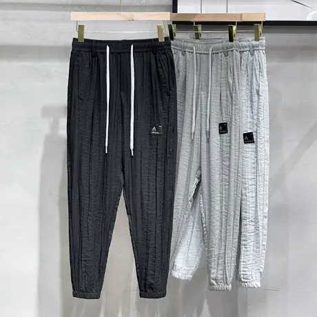 肌理褶皱男士休闲裤夏季速干九分裤男装冰丝长裤青年凉感薄款裤子商品大图