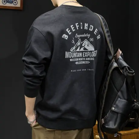 重磅潮牌卫衣男春秋款百搭圆领男款衣服春季2024新款长袖胖子大码商品大图