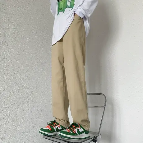 卡其色休闲裤子男士夏季薄款宽松直筒男款潮牌春秋季日系工装长裤商品大图