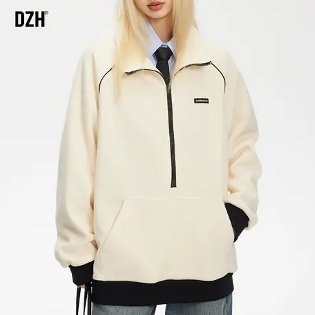 男士加绒卫衣男女冬季加厚情侣长袖上衣2024新款宽松韩版无帽外套商品大图