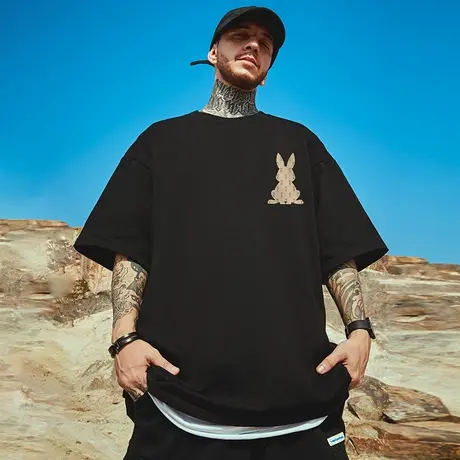 2024重磅潮牌宽松T恤美式短袖五分袖纯棉情侣本命年大码男装夏季商品大图