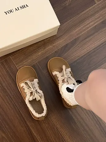 2023秋冬新款网红羊羔毛毛鞋女复古翻毛皮系带休闲加绒平底勃肯鞋商品大图