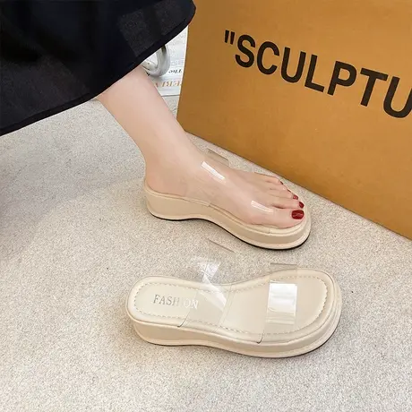 凉鞋2024年新款女夏仙女风透明一字带松糕厚底百搭时尚外穿凉拖鞋图片