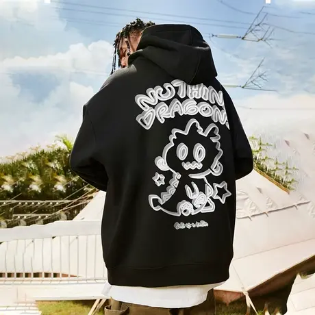 国潮保暖重磅420g连帽龙年本命年红色卫衣潮牌男加绒加厚春季上衣商品大图