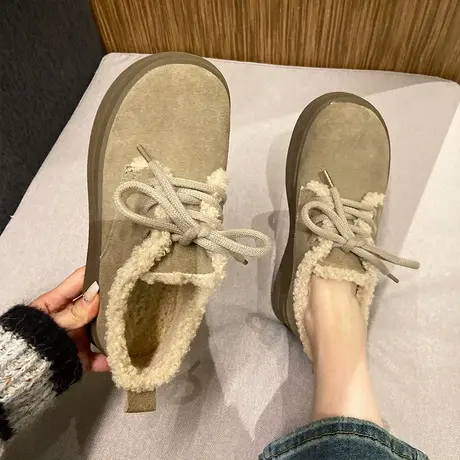 厚底加绒毛毛鞋女2023冬季新款外穿小皮鞋百搭勃肯鞋单鞋保暖棉鞋商品大图