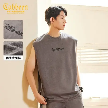 卡宾男装仿麂皮绒背心2023夏新款LOGO印花复古宽松马甲潮流街头W图片