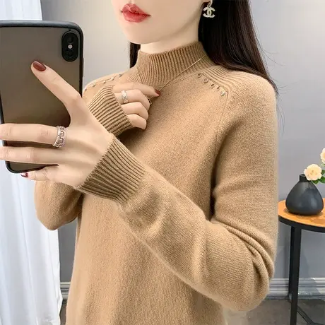 半高领设计感毛衣女2023年秋冬季新款宽松长袖内搭洋气针织衫上衣商品大图