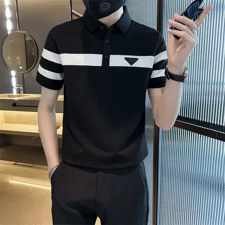 夏季男士polo衫短袖t恤翻领修身半袖潮牌高级感INS潮流半截袖体恤商品大图