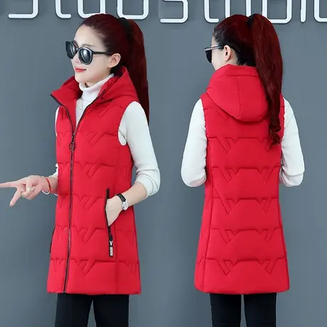 2023秋冬新款羽绒棉马甲女中长款宽松无袖背心厚外穿马夹外套棉衣商品大图