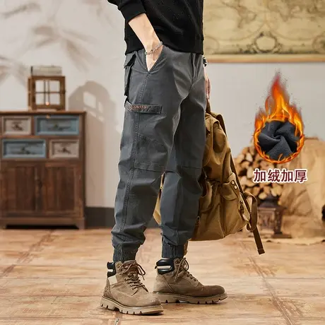 男士潮流工装裤加绒小脚休闲锥型束脚裤春秋新款修型休闲工装裤男图片