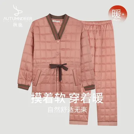 秋鹿梭织天丝棉女士冬季睡衣夹棉加厚加绒家居服秋冬款女套装2001商品大图