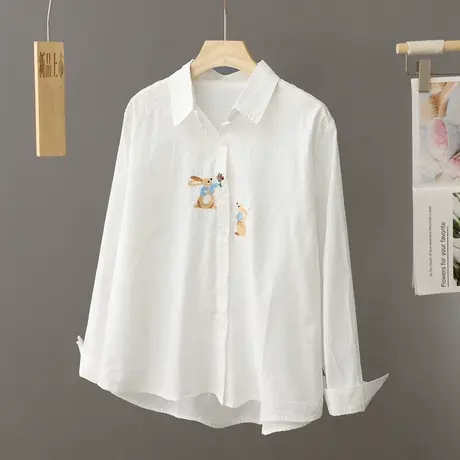 白衬衫女2024年春秋新款设计感小众上衣洋气学院风小个子纯棉衬衣图片