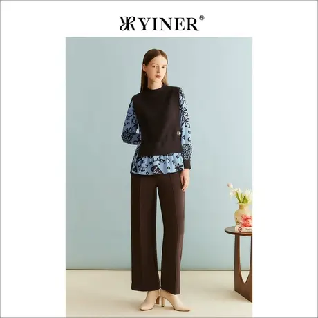 YINER音儿女装冬季羊毛桑蚕丝复古假两件针织衫上衣商品大图