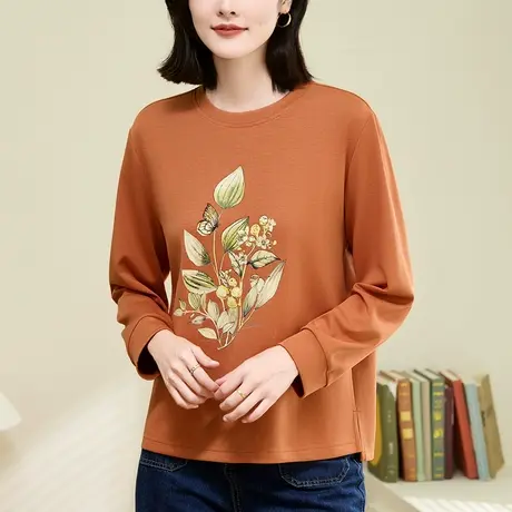 圆领卫衣女春装2024年新款简约时尚套头衫中年妈妈薄款长袖上衣服商品大图