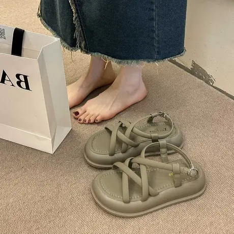 罗马凉鞋女2024年夏季新款百搭时尚复古小个子舒适休闲厚底沙滩鞋商品大图