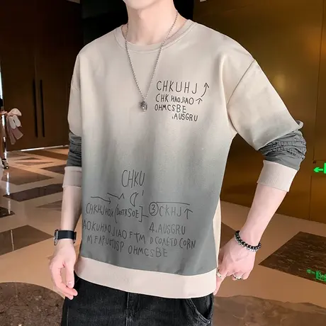 春季新款t恤长袖男潮流渐变色打底衫宽松潮牌体恤上衣服2022上衣商品大图