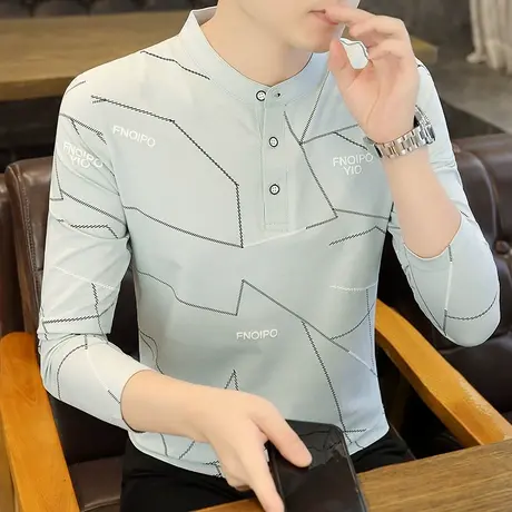 休闲春秋款长袖T恤爆款男士潮流打底衫立领上衣秋装青年百搭秋衣商品大图