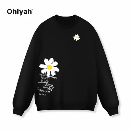Ohlyah美式复古街头潮牌白色小雏菊印花卫衣男套头休闲春秋季新款图片