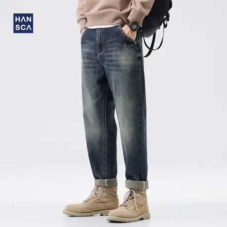 hansca秋冬季2022年新款直筒牛仔裤男复古水洗宽松休闲潮流长裤子商品大图