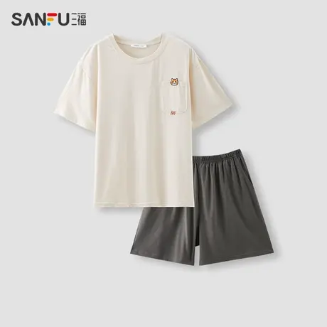 三福女夏季轻薄凉爽抗菌睡衣套装  宅家动物刺绣家居服480091商品大图