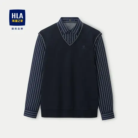 【加厚加绒】HLA/海澜之家V领假两件保暖针织衫23秋冬新条纹毛衣商品大图