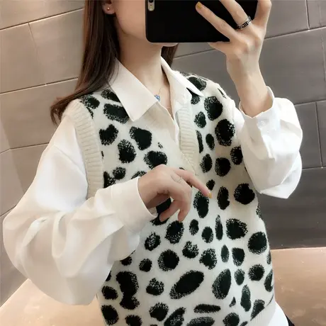 针织马甲女2023春秋季新款宽松提花V领坎肩背心马夹无袖打底上衣商品大图